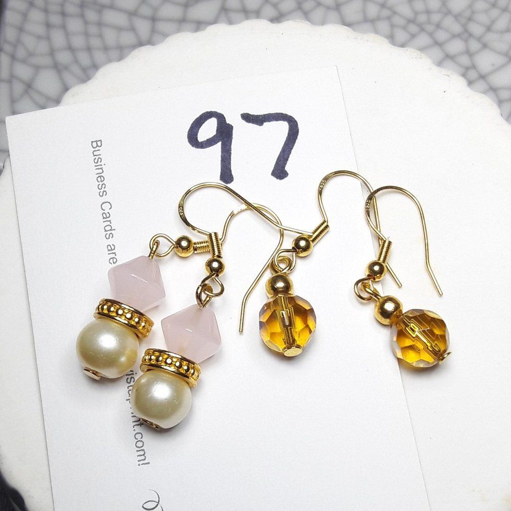 Artisan earrings 097# NEW bohemian Czech glass 2PairSet Goldplate 925 Silver 2P - Picture 5 of 7
